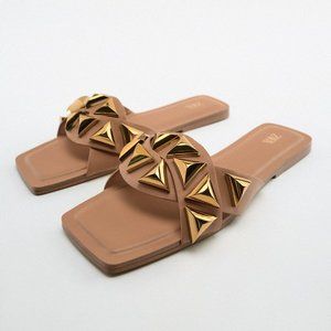 Zara Studded Flat Sandals - 36 (6) - NWT